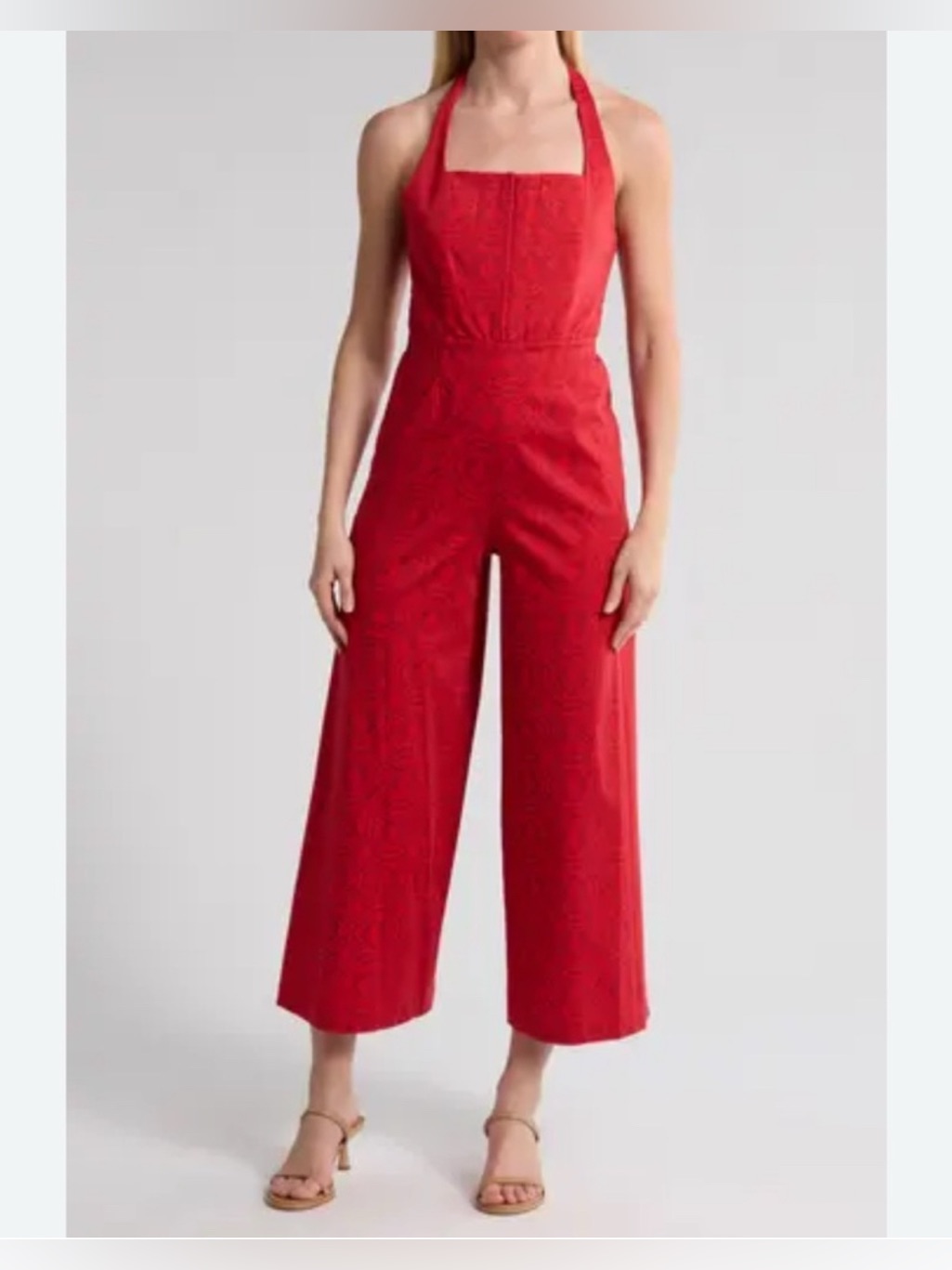 Alice And Olivia Womens Red Jumpsuit Wide Leg Aida Ankle Halter Size 8 Summer